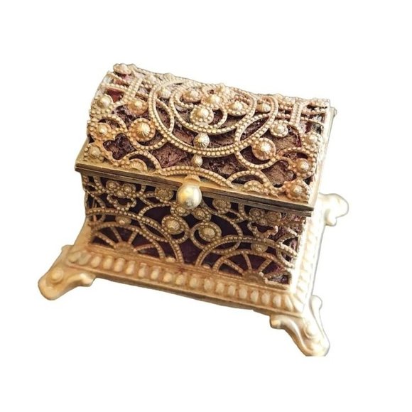 Antique Victorian Decorative Brass Jewelry/Ring Casket (A1712) - Picture 2 of 11